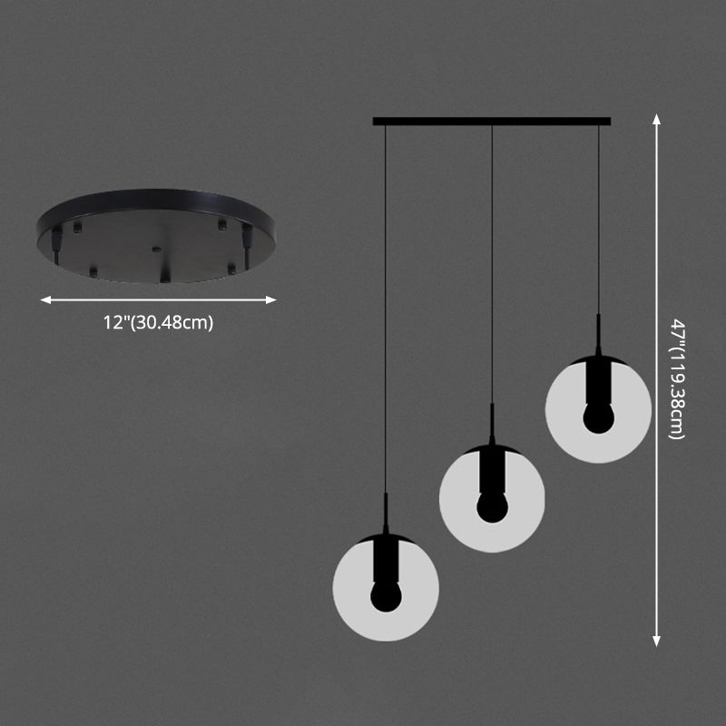 White Glass Cluster Globe Pendant Simplicity Black Multi-Light Ceiling Lamp for Staircase