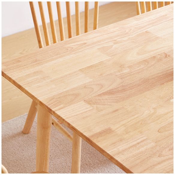 Mesa de comedor rectangular de color madera, mesa de madera maciza contemporánea con 4 patas