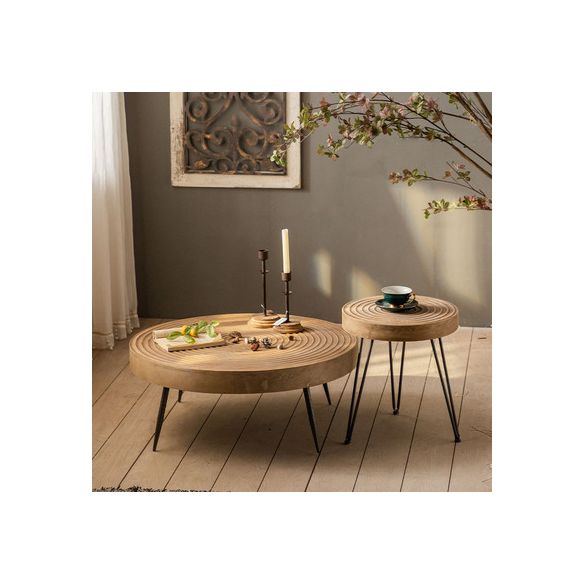 Scandinavian 4 Legs Cocktail Table Round Wooden Coffee Table for Home