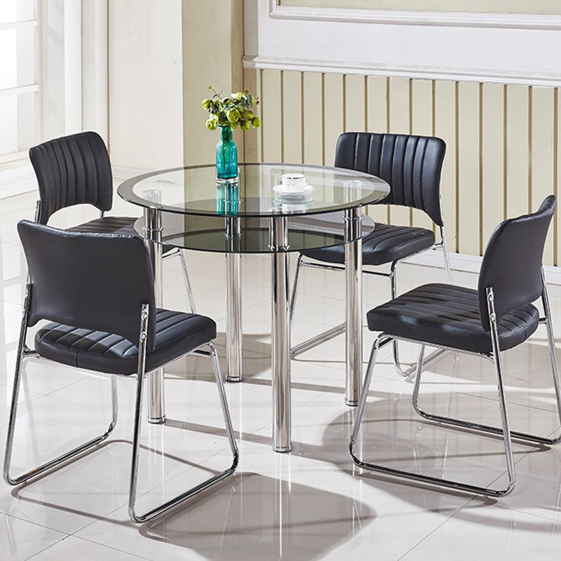 Contemporary 35.4" Round Dining Table Clear Tempered Glass Table with 4 Legs