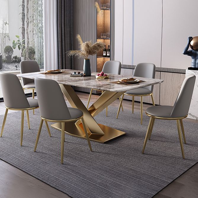 Luxe 1/2/5/7 stuks grijze eetterset sinteren stenen eettafel set met lederen stoelen