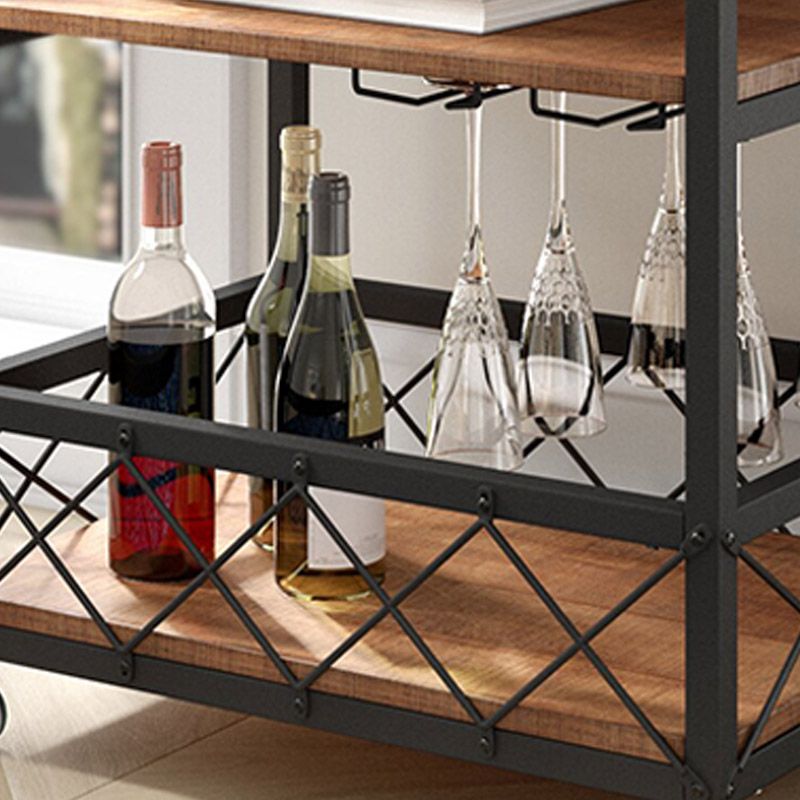 Modern Open Storage Kitchen Trolley Pine Wood Rolling Prep Table