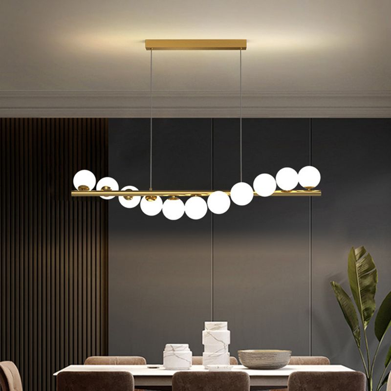 7/9/11-Light Contemporary Golden Kitchen Island Lighting Glass Ceiling Light for Bedroom
