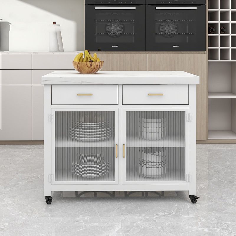 Marble Island Table Dining Room Kitchen Trolley with Storage Cabinet