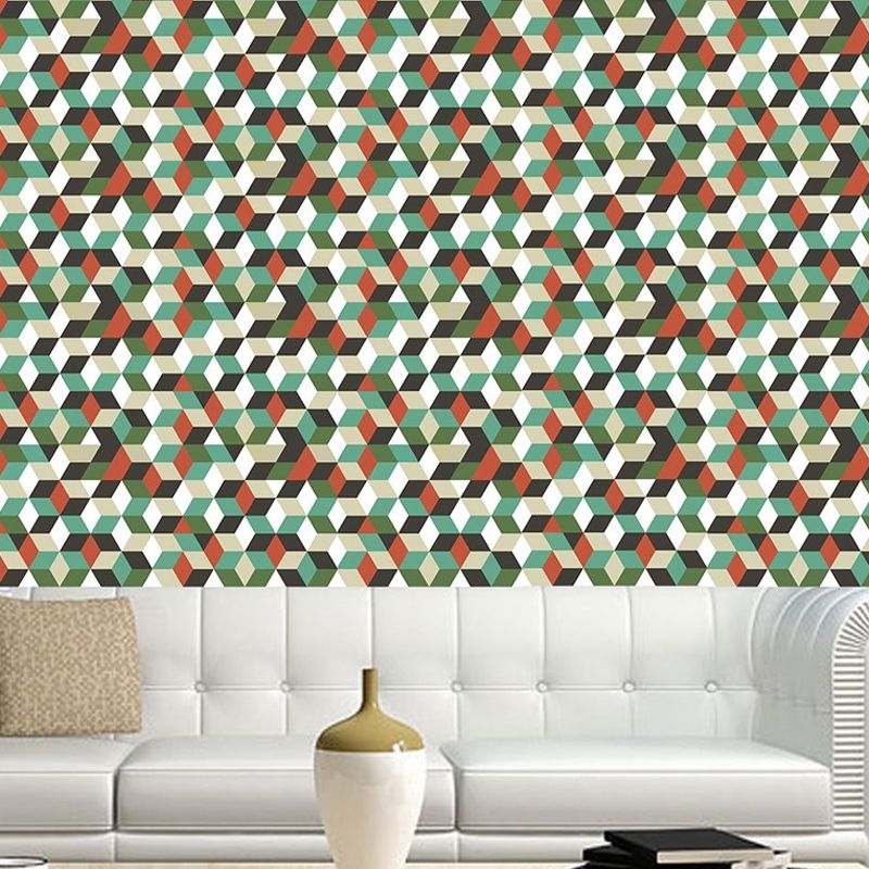 3D Cube Peel Wallpaper Panels Modern Amazing Matrix Wall Covering in Green, 4' x 20.5"