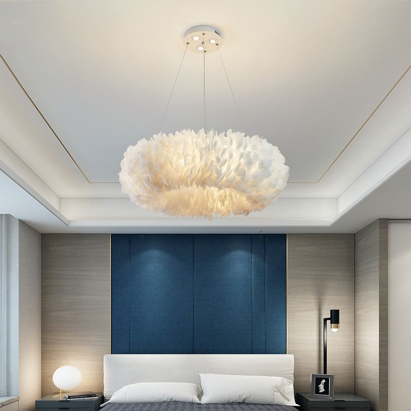 Nordic Modern White Chandelier Light Fixtures Feather Hanging Lamp for Bedroom
