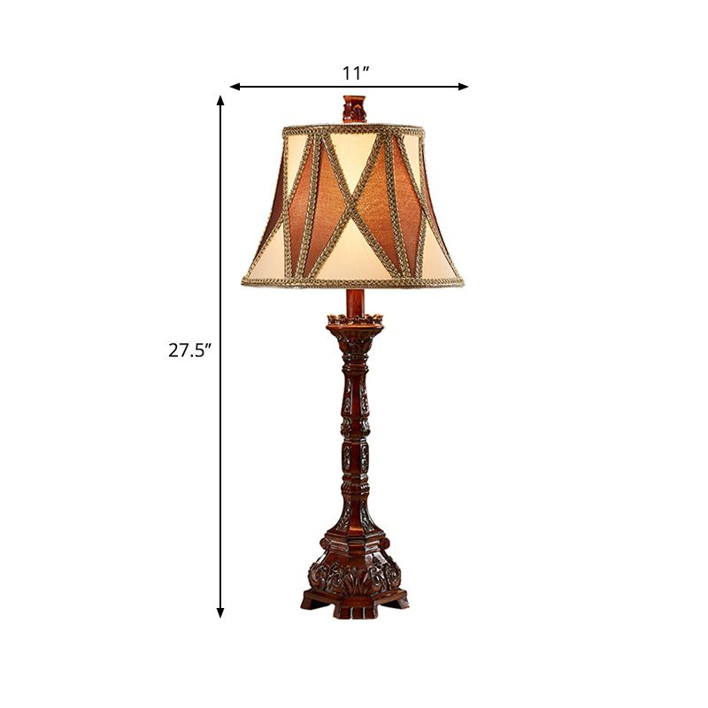 25.5"/27.5" H Retro Empire Shade Desk Light 1 Bulb Fabric Night Table Lamp in Brown for Guest Room