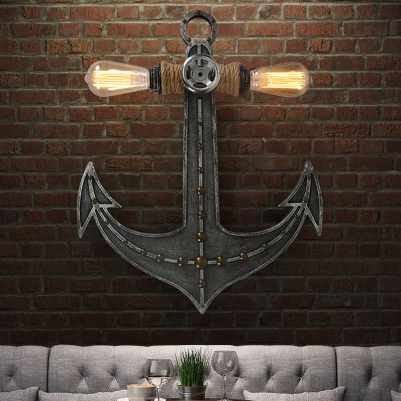 Exposed Bulb/Caged Shade Metal Sconce Lighting Industrial 2 Lights Indoor Wall Mounted Lamp in Grey for Coffee Shop