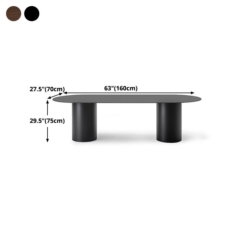 Mesa de comedor moderna ovalada, mesa de pedestal doble de madera maciza para cocina