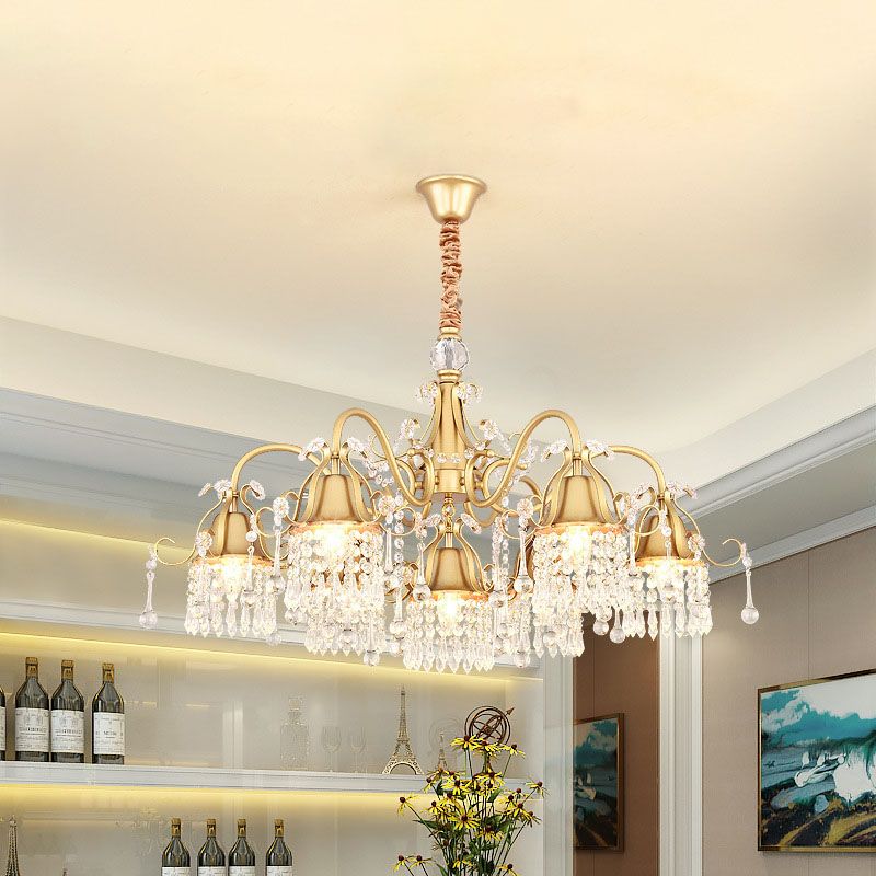 Gol Bell Chandelier minimaliste 7/9 Lumières Kit de lampe de suspension de brin de perle en cristal pour le salon