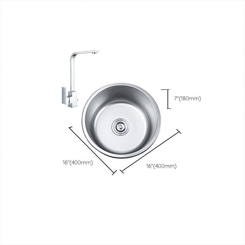 Round Single Bowl Kitchen Sink Stainless Steel Sink with Drain Strainer Kit