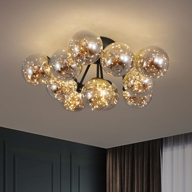 Luz de montaje de bola de humo modernista de cristal gris LED de cristal de estrellado de cristal de estrellado para dormitorio