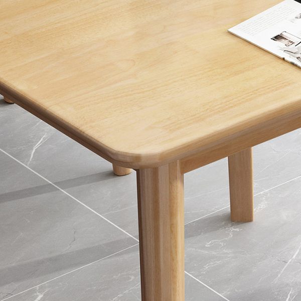 Square 4 Legs Industrial Dining Table Wood Color Fixed Table with Rubberwood Solid Wood