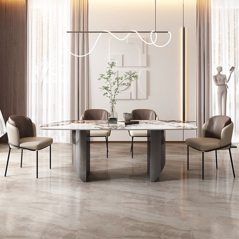 Sintered Stone Dining Room Set Modern Rectangle Table and Upholstered Chairs