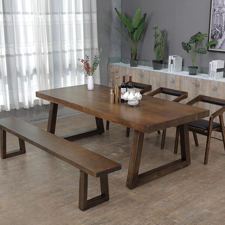 Industrial Style Rectangle Table Wooden Dining Table with Wooden Legs