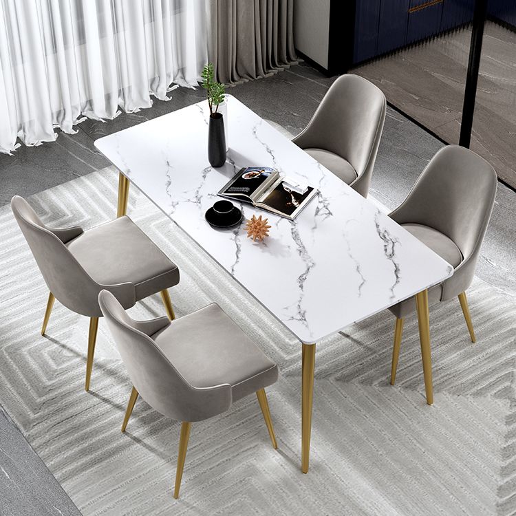 Traditional Luxury Dining Table Rectangle Stone Top White and Gold Table
