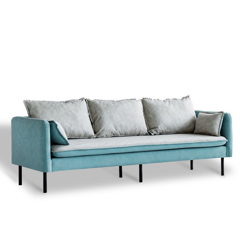 Faux Leather Sofa 27.16" High Scandinavian Tuxedo Arm Sofa with 2 Pillows