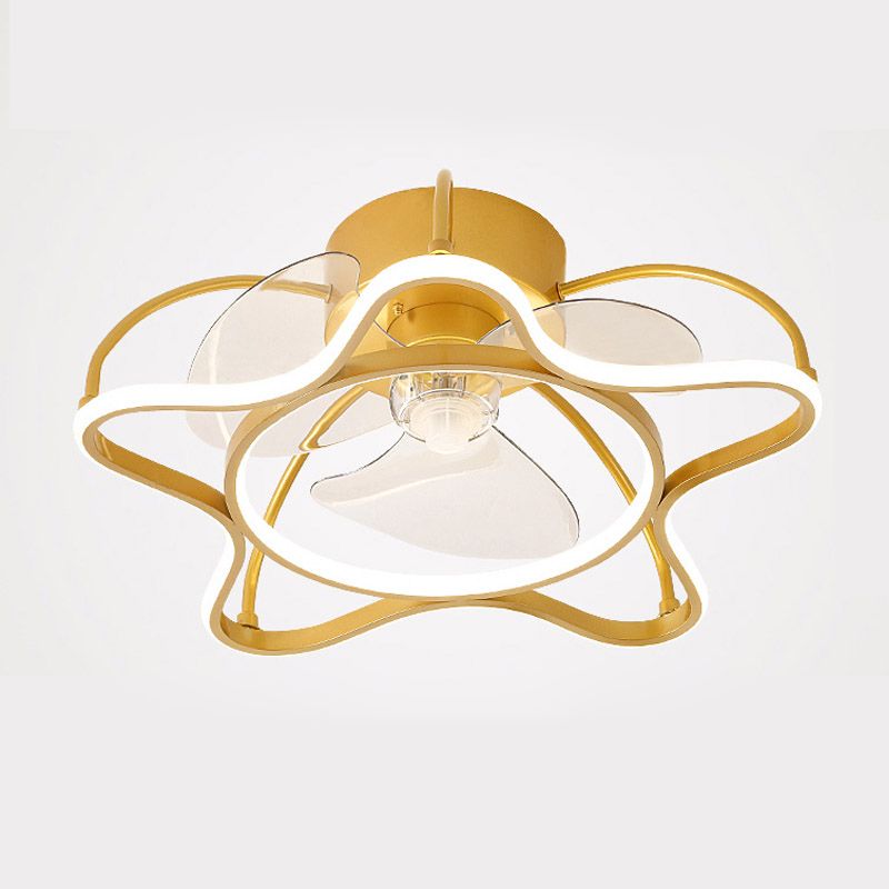 Cartoon LED Flush Mount Fan Lamp Geometric Semi Flush Ceiling Light Fixture with Metal Shade