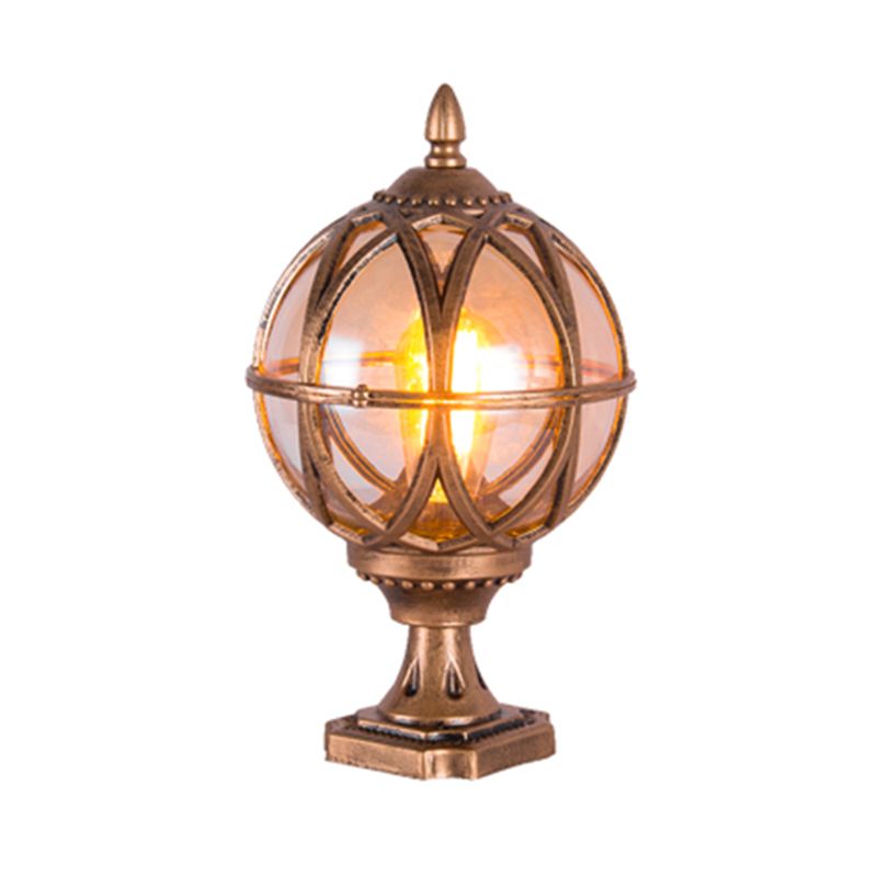 1-Light Waterproof Outdoor Light Spherical Pillar Lamp with Glass Shade for Garden