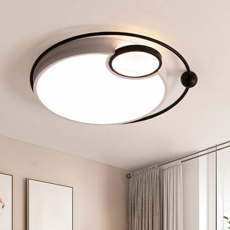Luz LED redonda montada en el techo, lámpara empotrada de metal nórdico para dormitorio, en blanco y negro