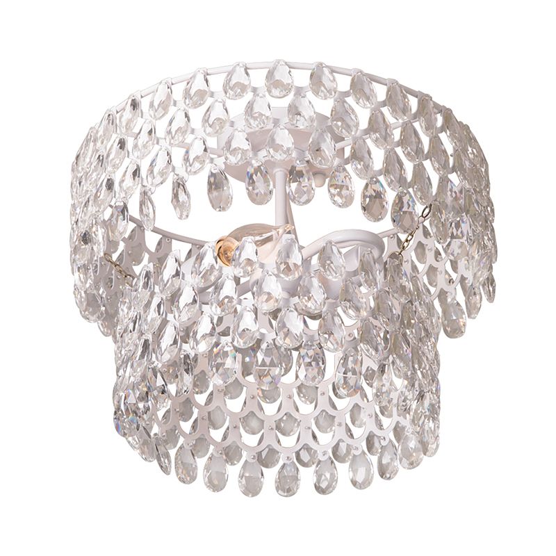 Wit 2 koppen semi -spoel licht eigentijds gefacetteerd kristal traan plafondlamp met gelaagd ontwerp