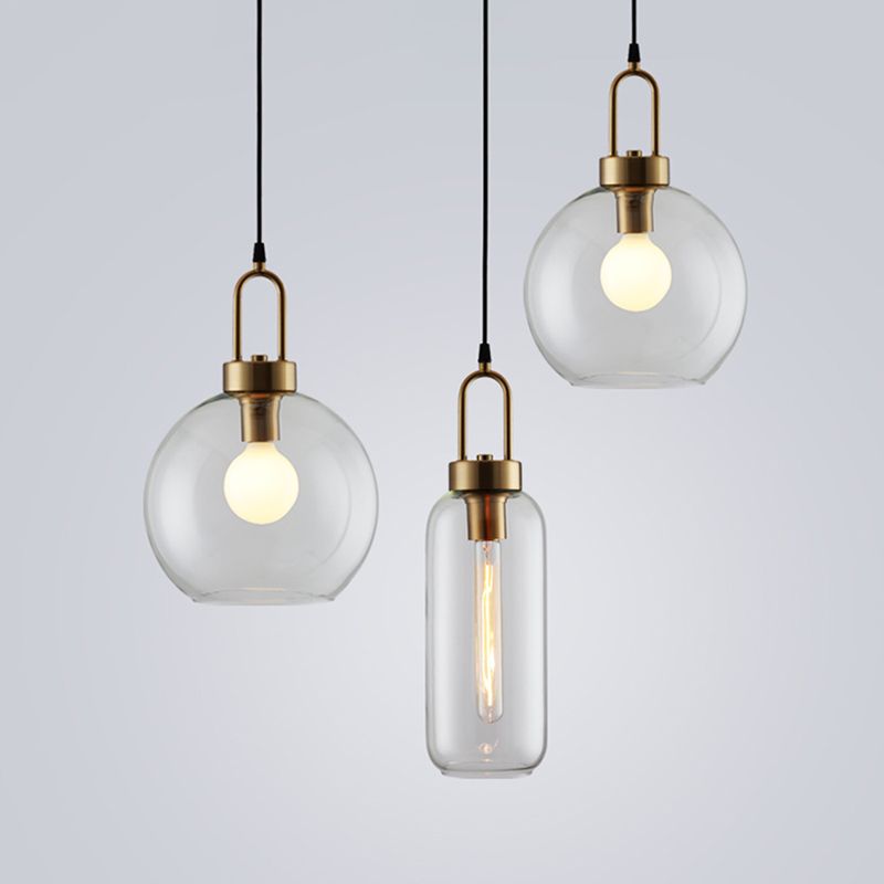 Modern Minimalist Gold Suspension Pendant  Glass 1 Light Coffee Shop Hanging Ceiling Light