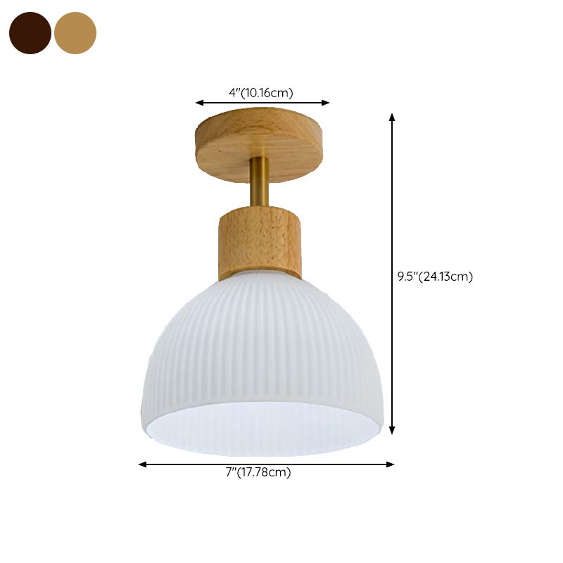 Modern Ceiling Lamp Wooden Flush Mount Light Fixture with Glass Shade for Bedroom