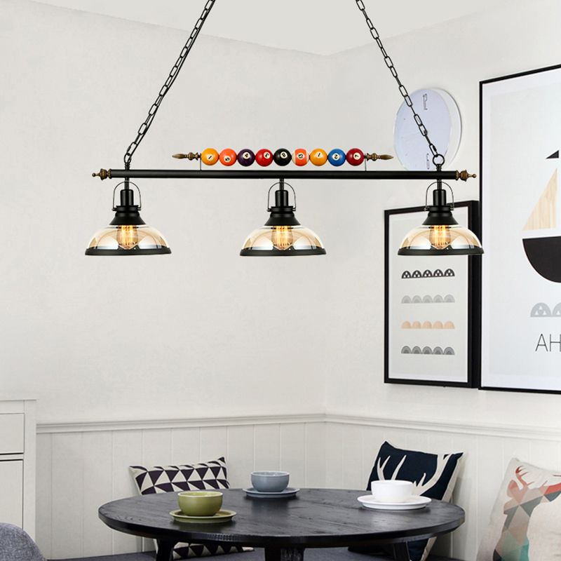 Clear Glass Black Island Pendant Dome 2/3-Light Rustic Hanging Light Kit with Multi Color Balls