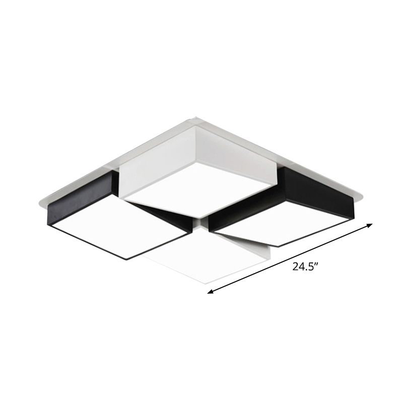 Square/Rectangular LED Flushmount Nordic Metal 4/6 Lights Black and White Checkered Ceiling Lighting in White/3 Color Light