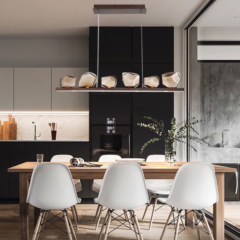 Contemporary Style Geometry Island Lights Clear Glass 6 Light Island Pendant Lights