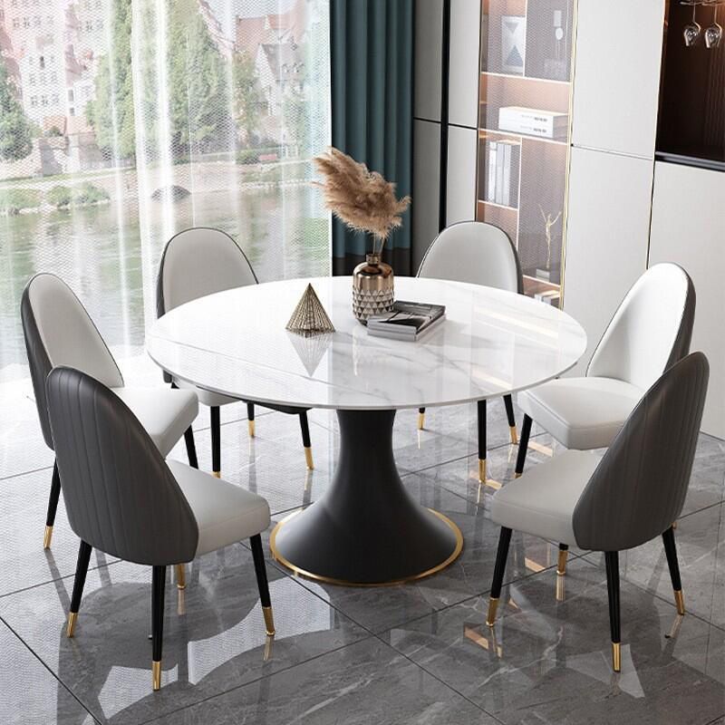 Contemporary Sintered Stone Round Table Set 1/2/5/7 Pieces Dining Set