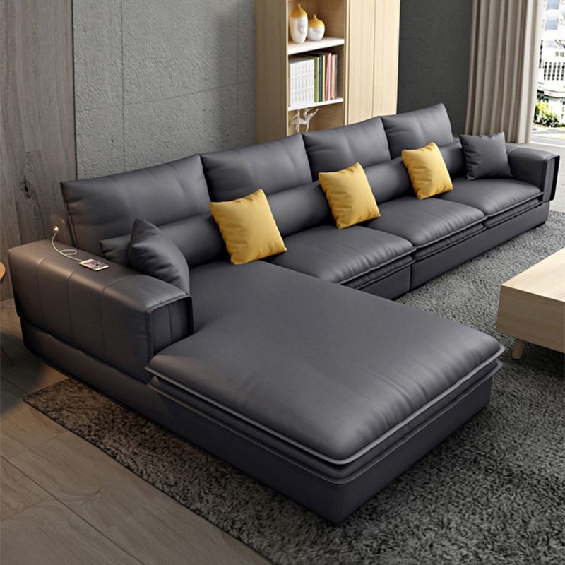 Nordic Stationary Faux Leather Living Room Recessed Arm Cushions Seating