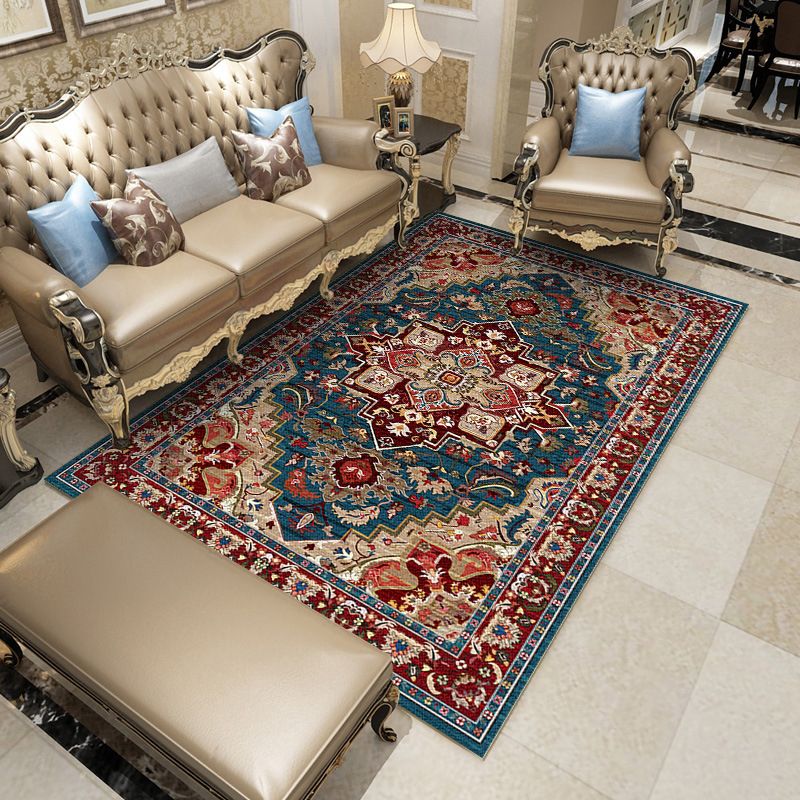 Fancy Traditional Carpet Medallion Print Polyester Rug Stain Resistant Rug voor Home Decor