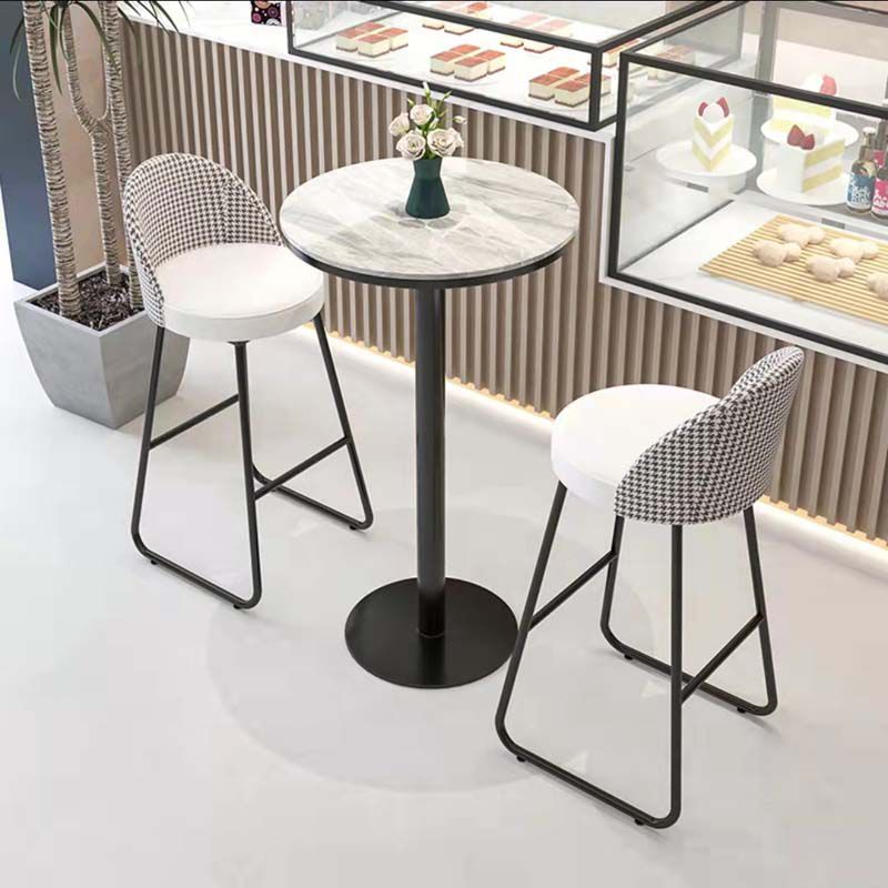 Industrial Metal Bar Table 23.6" Round Faux Marble Top Pedestal Bistro Table for Cafe