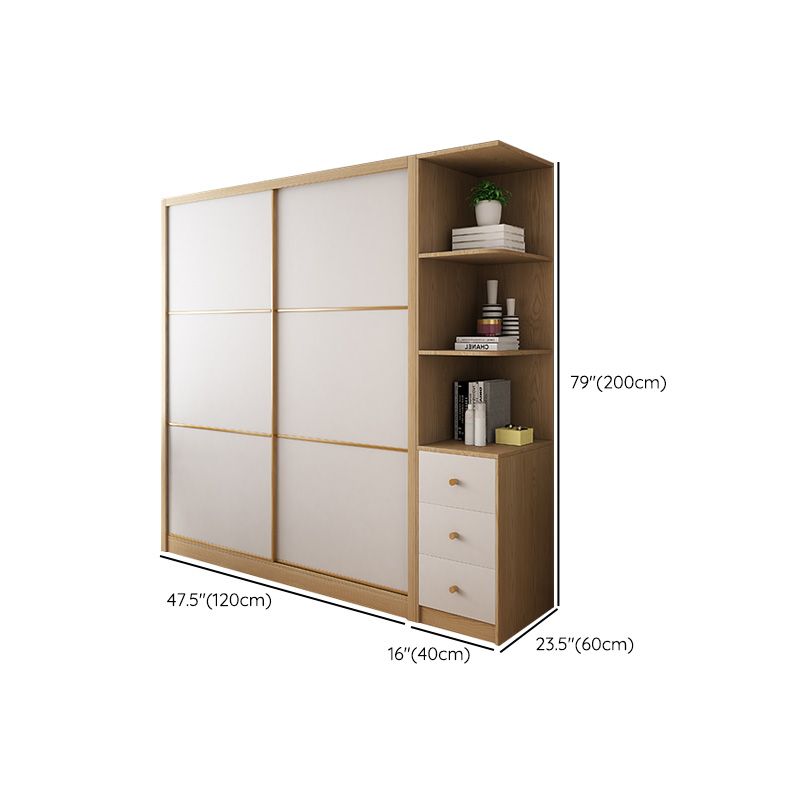 Natural Finish Colour Wardrobe Contemporary Wooden Wardrobe Closet with Drawer