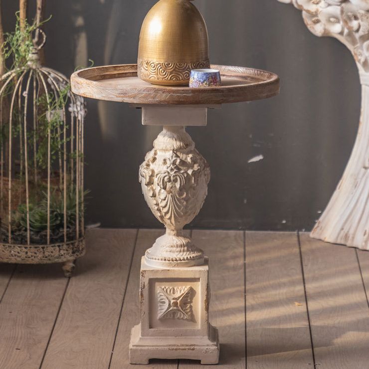 Pedestal Distressed Round Sofa Side Accent Table Rustic Side End Table in White