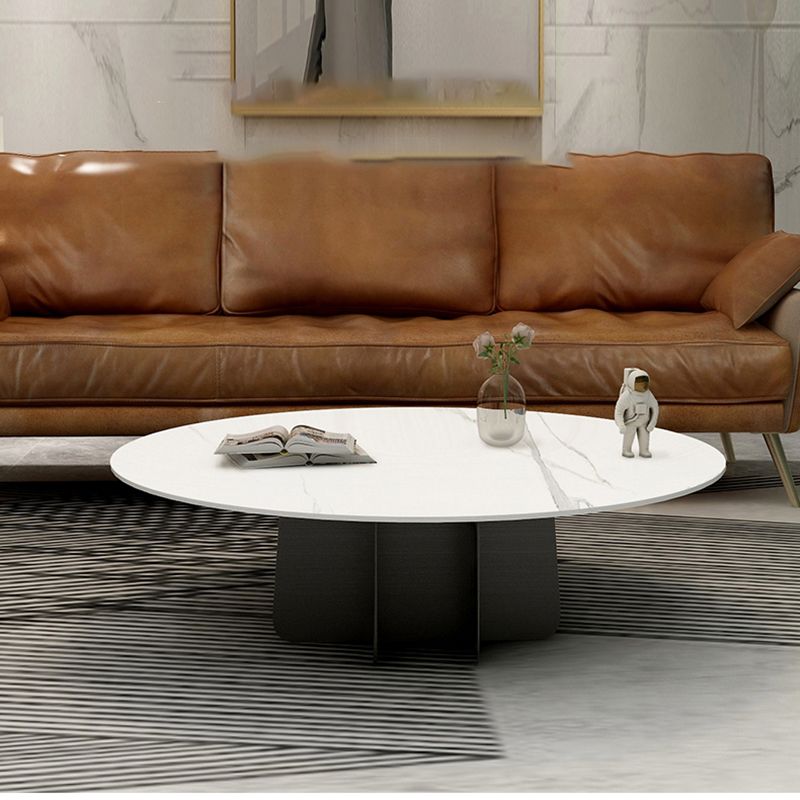 Modern Style White Slate & Grey Glass Top Iron Craft Round Coffee Table