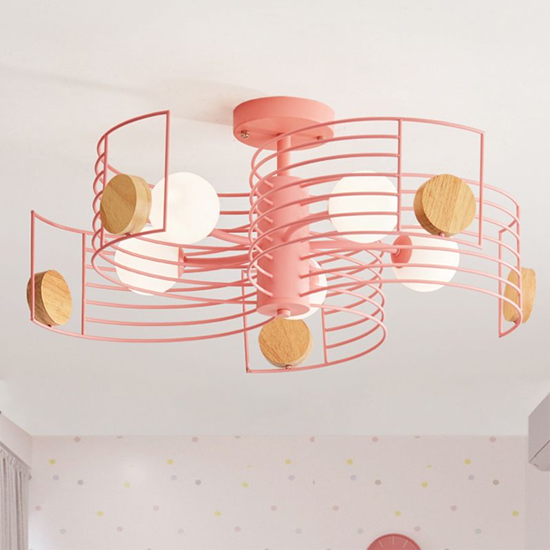 Monte Metallic Spiral Semi Flush Kids Pink/Gold LED cerca de la luz del techo con sombra de vidrio blanco