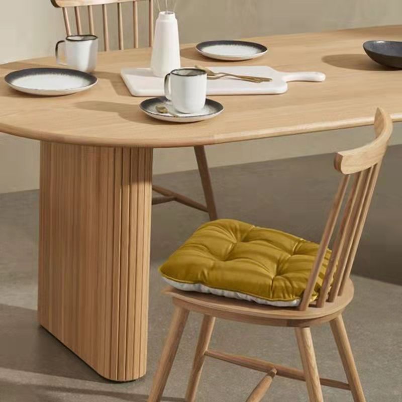 Oval Solid Wood Dining Table Modern Natural Furniture with Double Pedestal for Apartment