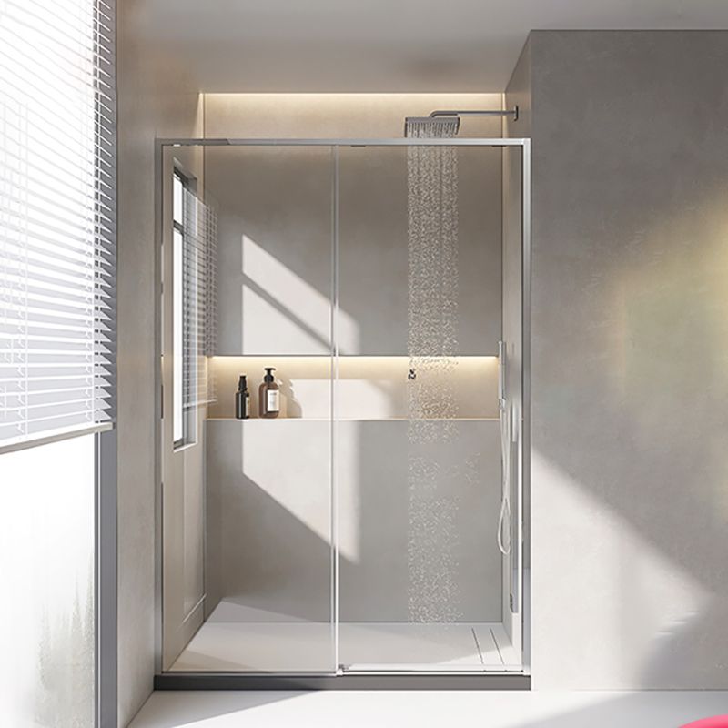 Silver Single Sliding Shower Bath Door Metal Semi-Frameless Shower Door