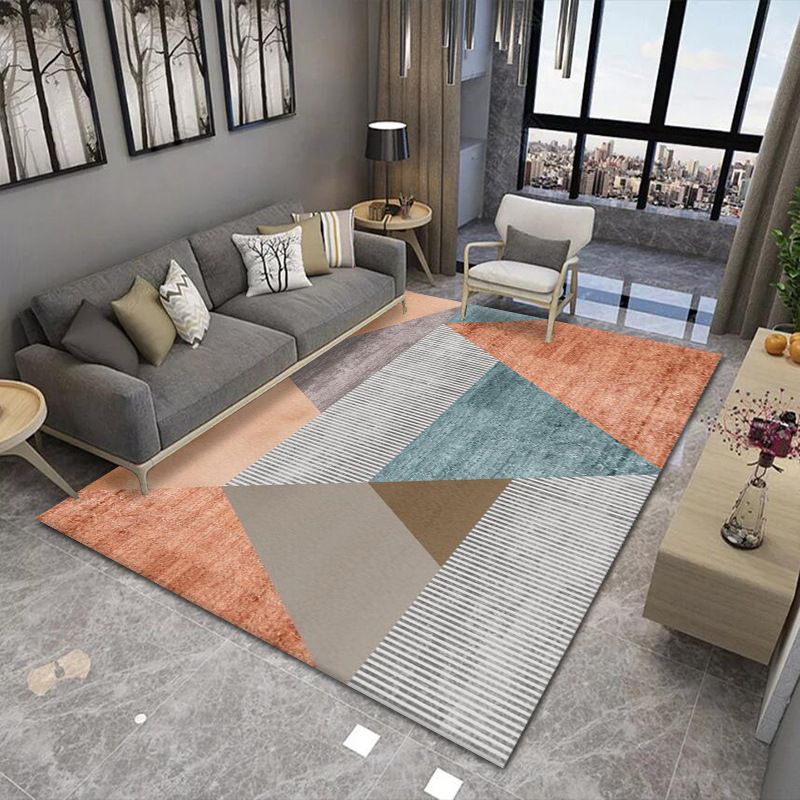 Multicolor Indoor Area Rug Geometric Lines Polyester Carpet Anti-Slip Rug for Living Room