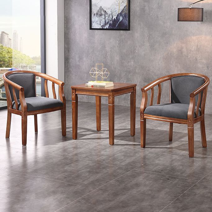 Silla sin brazos de comedor de madera tradicional, silla de comedor de tela de lino para restaurante