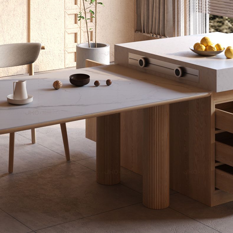 Stone Top Dining Table Traditional Luxury Dining Table with 3 Wood Legs