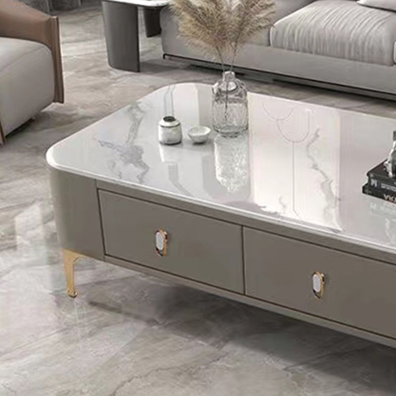 Triangle Slate Coffee Table Glam 4 Legs with 2 Storage Drawers