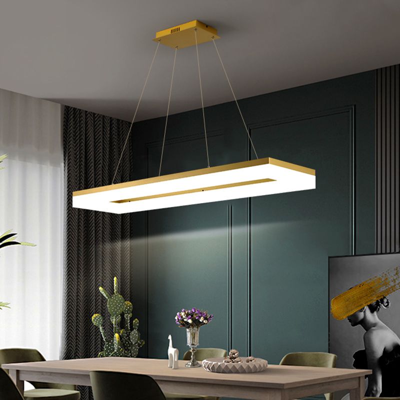 Gold Finish Rectangular Island Light Simple Style Acrylic LED Ceiling Lighting Fixture