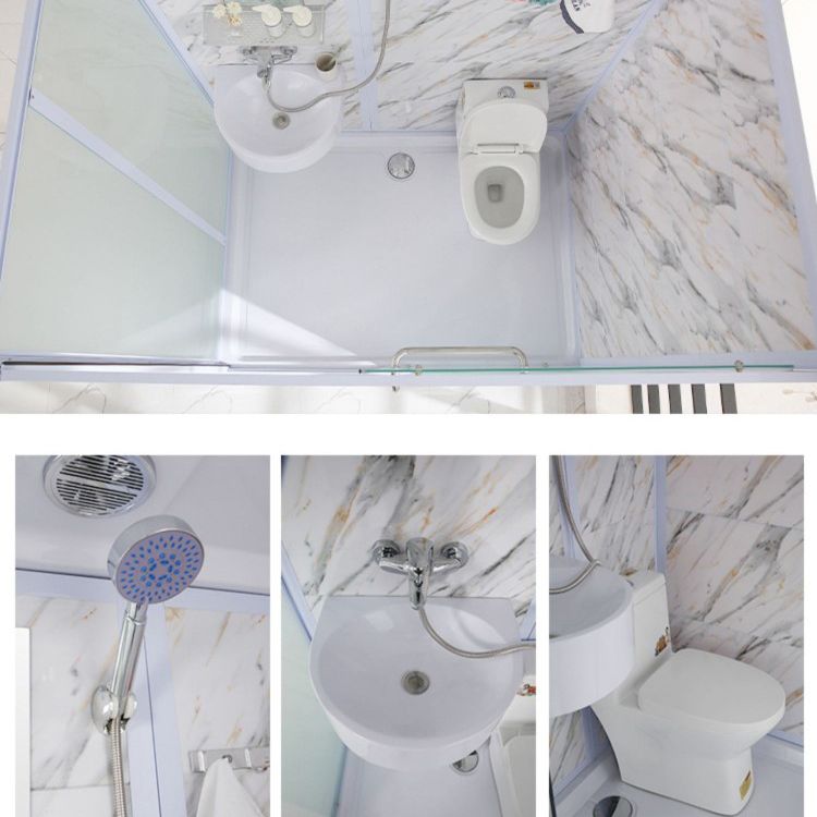 Framed Single Sliding Frosted Shower Kit Rectangle White Shower Stall