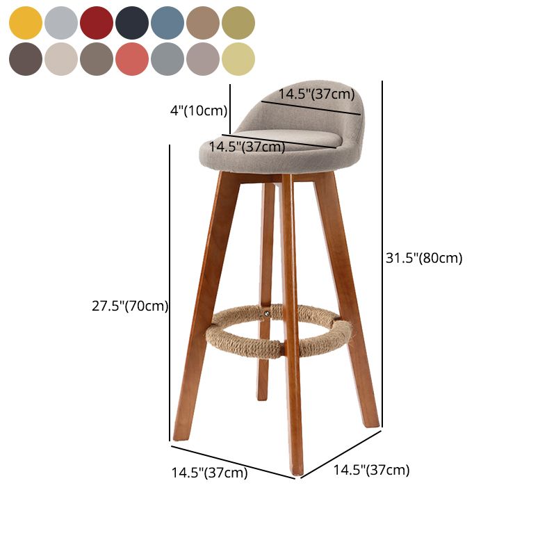 Scandinavian Upholstered Wood Counter Stools Low Back Bar Stools with 4 Legs