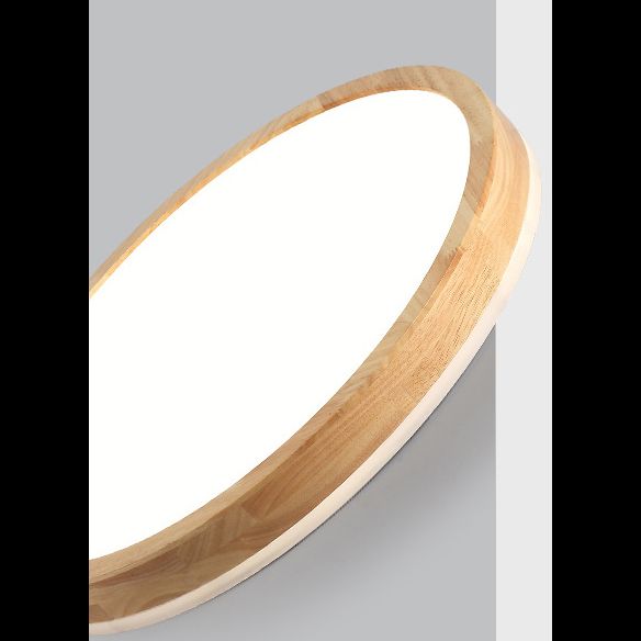 Circle Flush-Mount Light Fixture Modern Style Wooden LED Bedroom Flush Ceiling Light Fixture in Wood