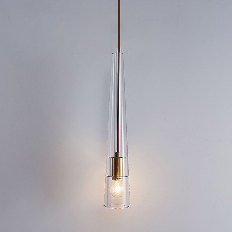 Shaded Pendant Light Fixture Simplicity Crystal Block 1-Light Brass Ceiling Light