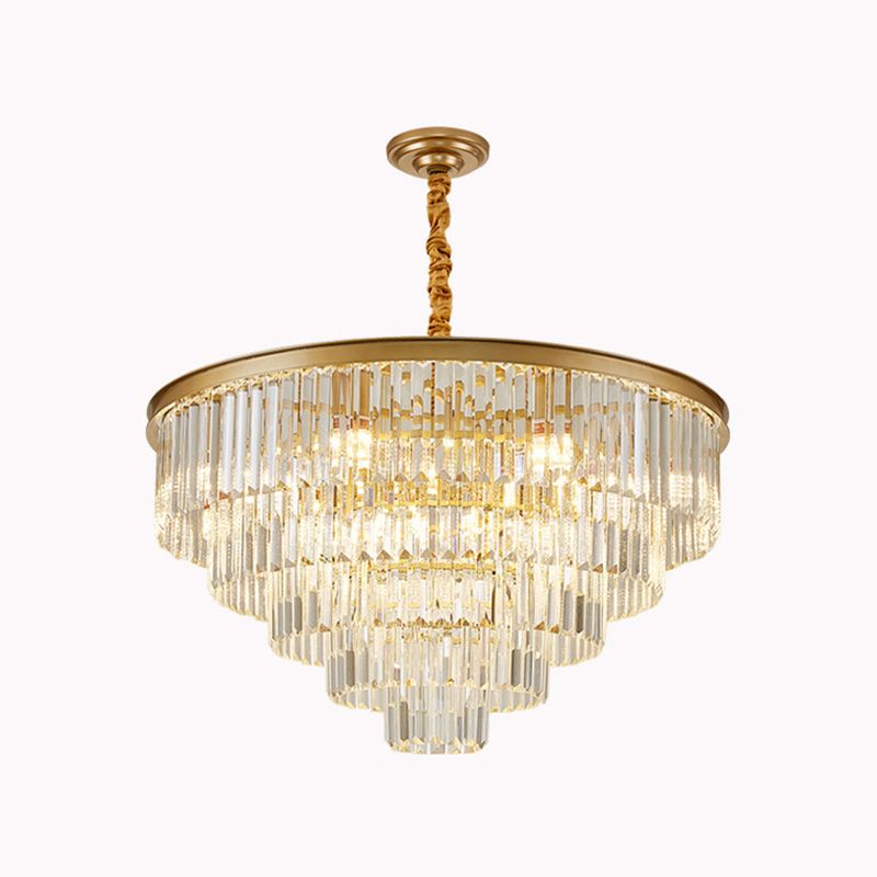 Tiered Tapered Living Room Chandelier Light Clear Crystal Simplicity Pendant Light Fixture
